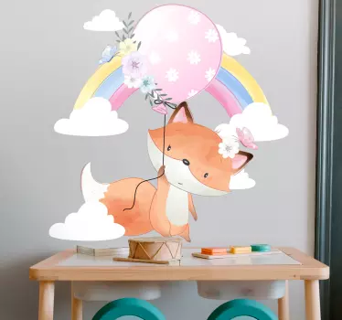 Baby fox hanging on a balloon animal wall decor - TenStickers