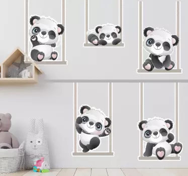 Baby pandas on swings wild animal sticker - TenStickers