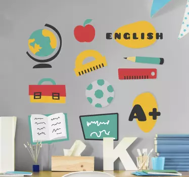 Back to school English sticker pack A+ window decal - TenStickers