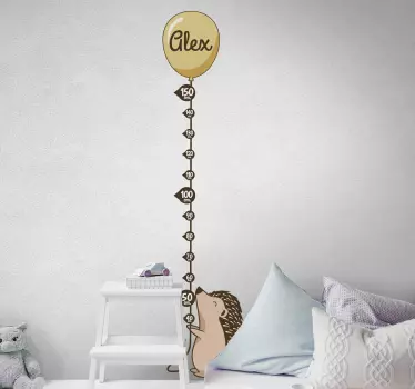 BALLOON HEIGHT CHART HEDGEHOG wall sticker for kids - TenStickers