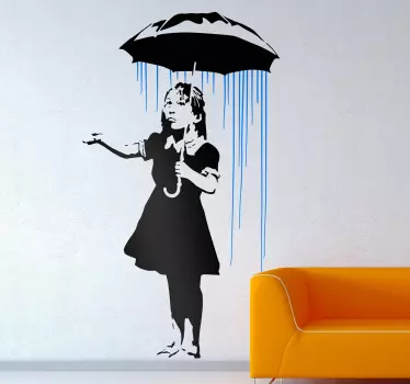 Banksy Girl in the Rain living room wall sticker - TenStickers