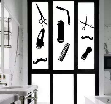 Barber icons window decal - TenStickers