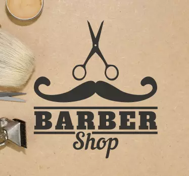 Barber shop with mustache wall decal - TenStickers