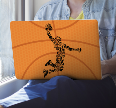 basketball player with icons laptop stickers - TenStickers
