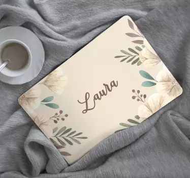 Beautiful blooming flowers with name laptop decal - TenStickers