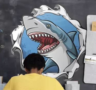 Big shark 3D visual effects wall decal - TenStickers