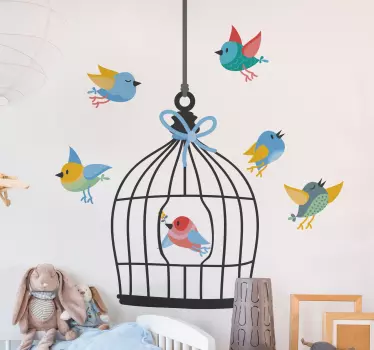 Bird Cage and Birds bird decal - TenStickers