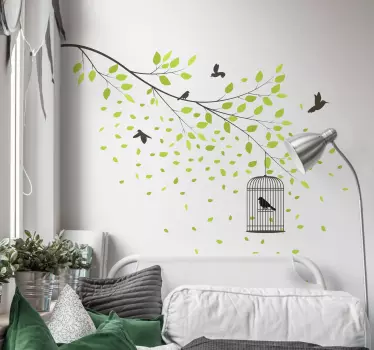 Birds flying over tree living room wall sticker - TenStickers