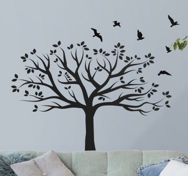 Birds over tree living room wall sticker - TenStickers