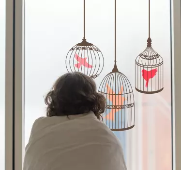 Birds in cage bird sticker - TenStickers