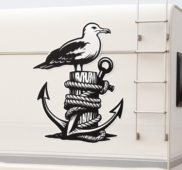 Black anchor seagull caravan decal - TenStickers