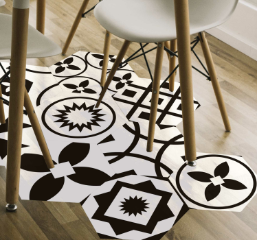 Black and white hexagons vinyl sticker floor tile - TenStickers