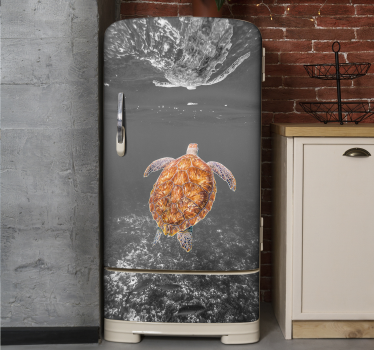 Black and white turtle swimming fridge sticker - TenStickers