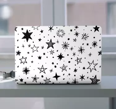 Black star pattern white background laptop stickers - TenStickers