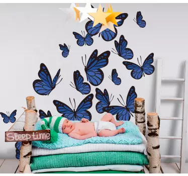 Blue flying butterflies  vinyl wall decal - TenStickers