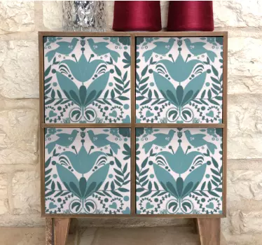 Blue folk art pattern with birds decals for furniture - TenStickers