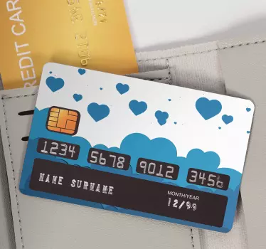 Blue heart cloud pattern bank card decal - TenStickers