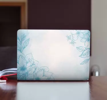 Blue powder pastel flower laptop stickers - TenStickers
