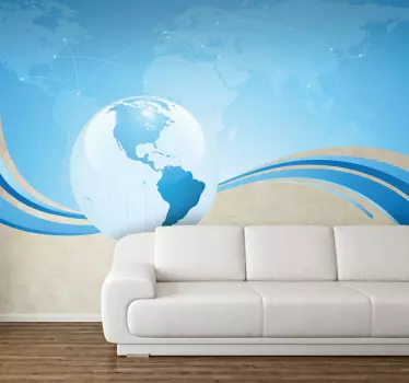 Blue World Map Sticker - TenStickers
