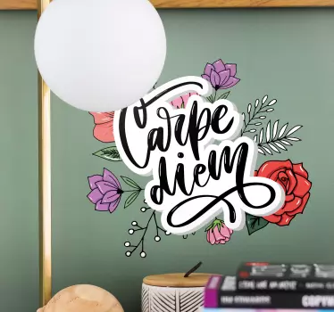 Quote sticker carpe diem with flowers - TenStickers