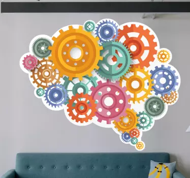 Brain coloured cogs science wall sticker - TenStickers
