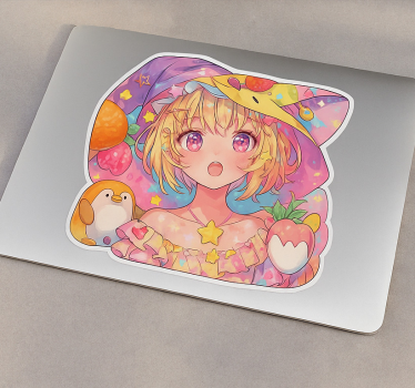 Bright eyed pink anime laptop sticker - TenStickers