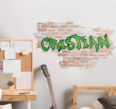 Broken wall effect with bricks and graffitti custom sticker - TenStickers