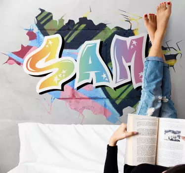 Broken wall with colorful graffiti with name custom sticker - TenStickers