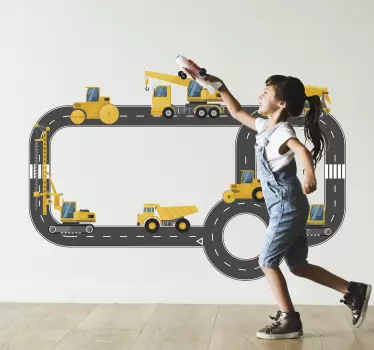Builder trucks on the street illustration decal - TenStickers