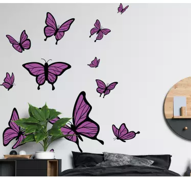 Butterfly wall decal fluttering purple butterflies - TenStickers