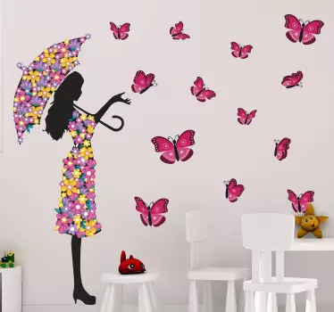 Butterfly wall decal woman with butterfly umbrella - TenStickers