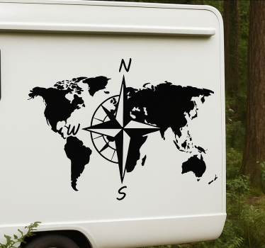 Caravan decal worldmap with compass - TenStickers