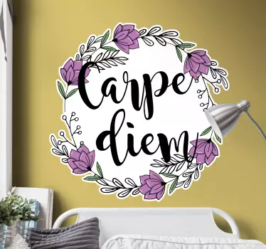 Carpe diem colorful floral inspirational quote stickers - TenStickers