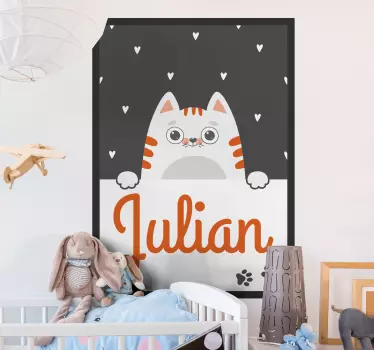 Cat children poster with name Kids bedroom wall sticker - TenStickers
