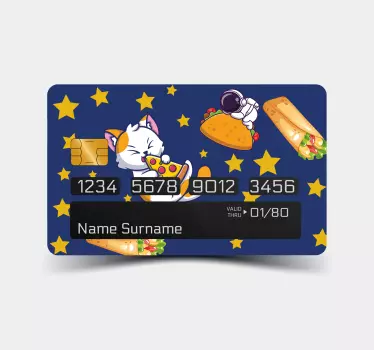 Cat with pizza and burritos credit card sticker - TenStickers