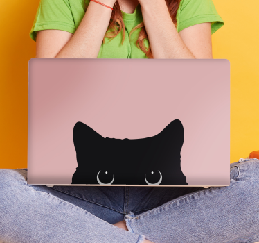 Cat head on pink background laptop stickers - TenStickers