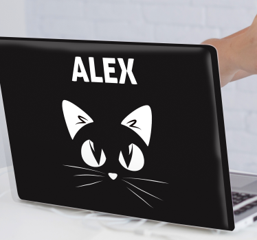 Cat silhouette on black background laptop stickers - TenStickers