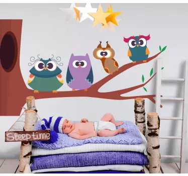 Charming owl family wall sticker for kids - TenStickers