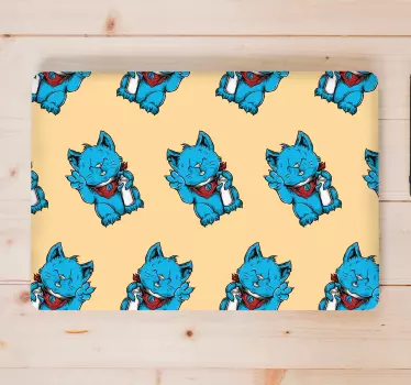 Cheerful Blue Cat laptop skin - TenStickers