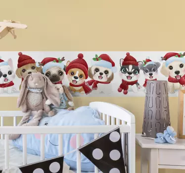 Cheerful holiday pets wall border sticker - TenStickers