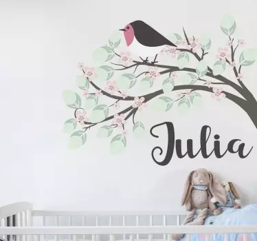 Children´s Personalised Tree and Bird Sticker - TenStickers