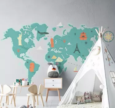 Cliché world map wall sticker - TenStickers