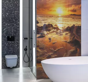 Cloudy sunset landscape shower screen sticker - TenStickers