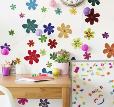 Color flowers art print flower wall decal - TenStickers
