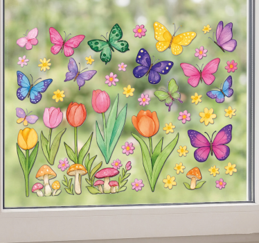 Colorful butterflies and plants window sticker - TenStickers