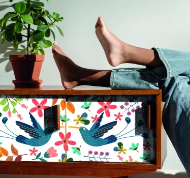 Colorful tenango plants and bird furniture decal - TenStickers