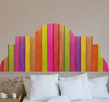 Colorful wood planks design headboard wall sticker - TenStickers
