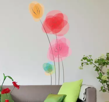 Colourful Poppies Living Room Wall Sticker - TenStickers
