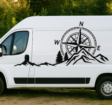 Compass and mountains truck decal - TenStickers