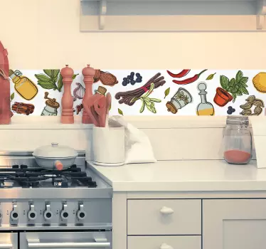 Condiments and spices kitchen wall border decal - TenStickers